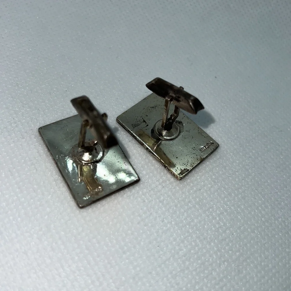 VINTAGE CUFF LINKS STAMPED “STERLING” SILVER WESTERN FOLIAGE DESIGN